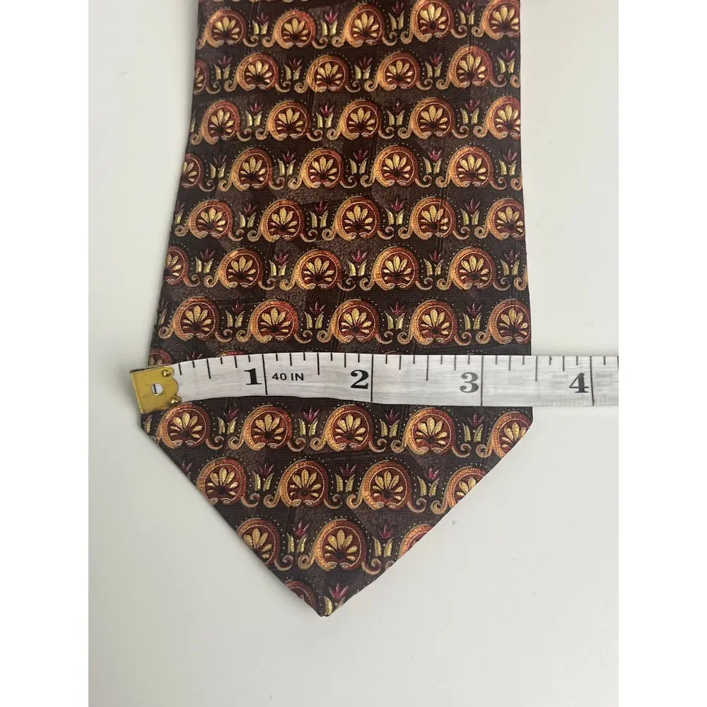 Ermenegildo Zenga Silk‎ Tie Brown Gold Floral Pattern Classic  Necktie Tie Italy